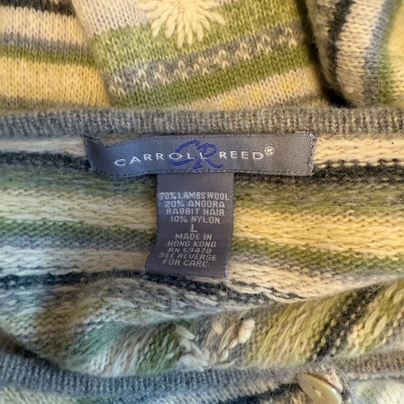 Carroll Reed Wool Blend Button Down Cardigan Long Sleeve Sweater Large Green - Picture 4 of 4